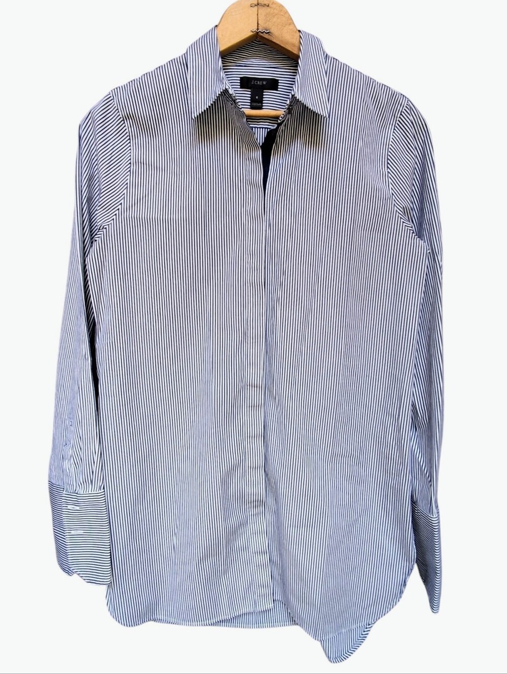 J.Crew Navy Blue Stripe Endless Shirt Size 6 Button Front Tunic Pinstripe A9873
